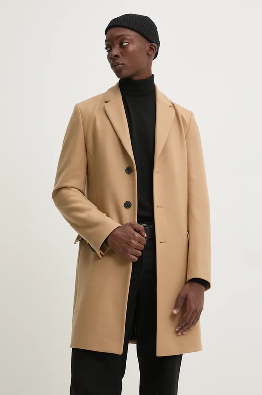 HUGO palton de lana cu captuseala bej 50528793