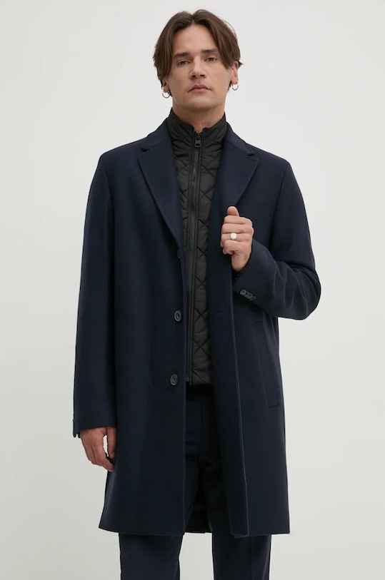 Шерстяное пальто HUGO с подкладкой тёмно-синий 50528836