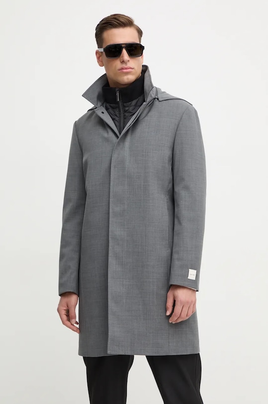 Calvin Klein płaszcz z domieszką wełny pozostałe szary K10K113269