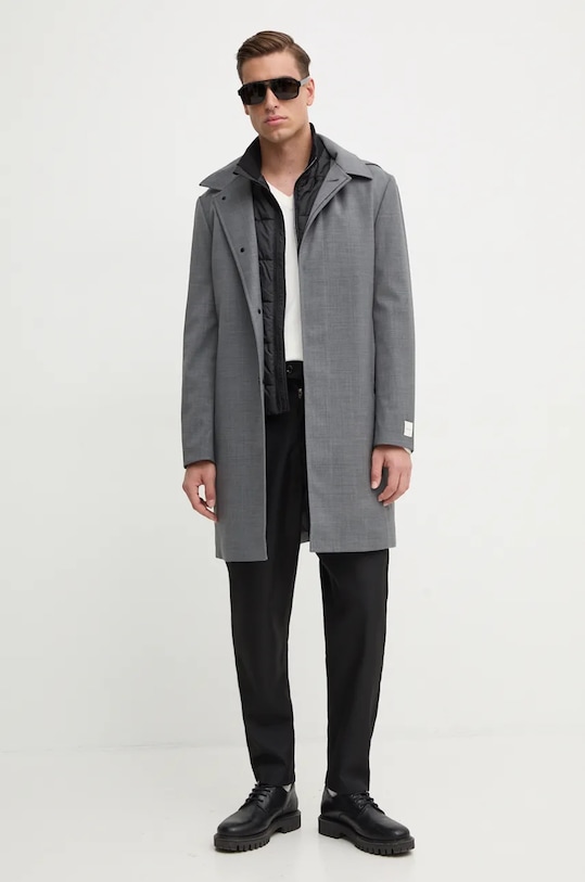 Calvin Klein płaszcz z domieszką wełny K10K113269 szary AW24