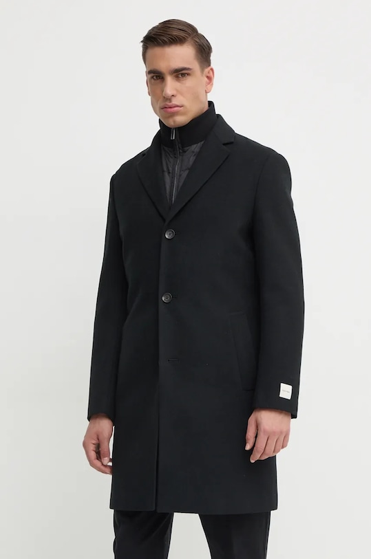 Vlněný kabát Calvin Klein nezateplené černá K10K113270