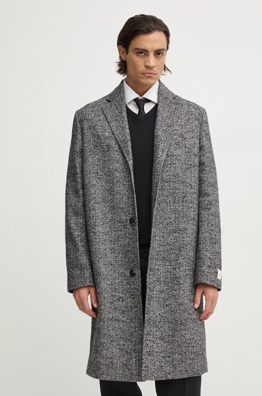 Kabát s prímesou vlny Calvin Klein sivá K10K113275
