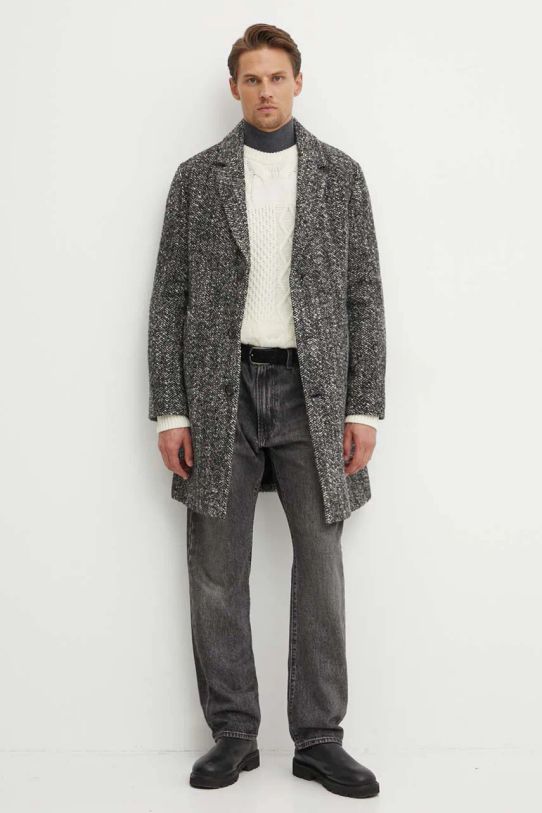 Μάλλινο παλτό Tommy Hilfiger MW0MW37312 μαύρο AW24