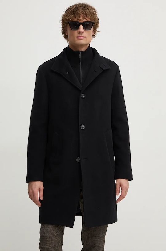 Tommy Hilfiger płaszcz wełniany bez kaptura czarny MW0MW37956