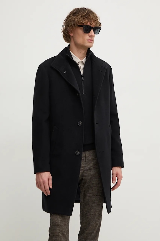 Tommy Hilfiger płaszcz wełniany czarny MW0MW37956