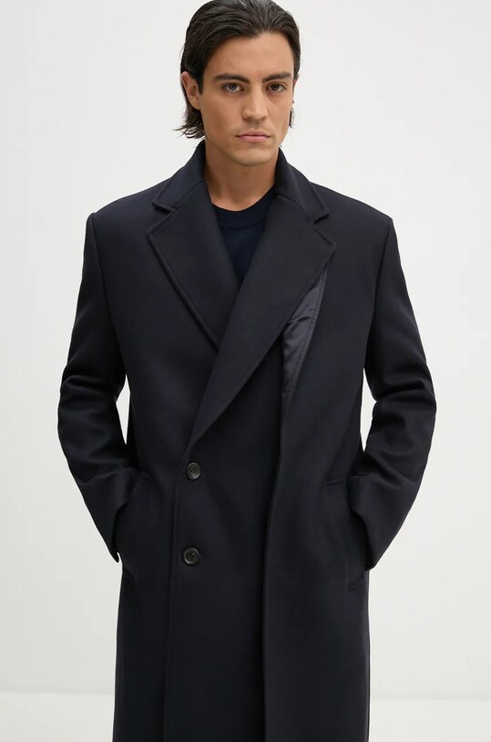 Вовняне пальто Y/Project DOUBLE FRONT COAT 201CO006 темно-синій