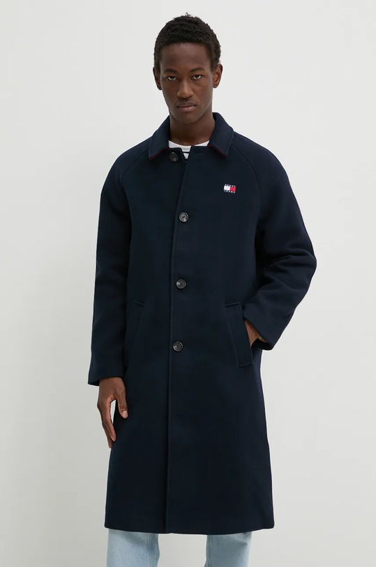 Kabát s příměsí vlny Tommy Jeans nezateplené námořnická modř DM0DM20589