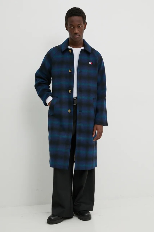 Tommy Jeans płaszcz z domieszką wełny DM0DM20608 granatowy AW24