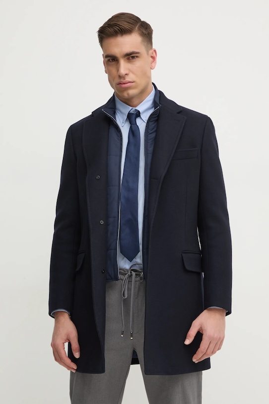 Vlněný kabát Hackett London námořnická modř HM403241R