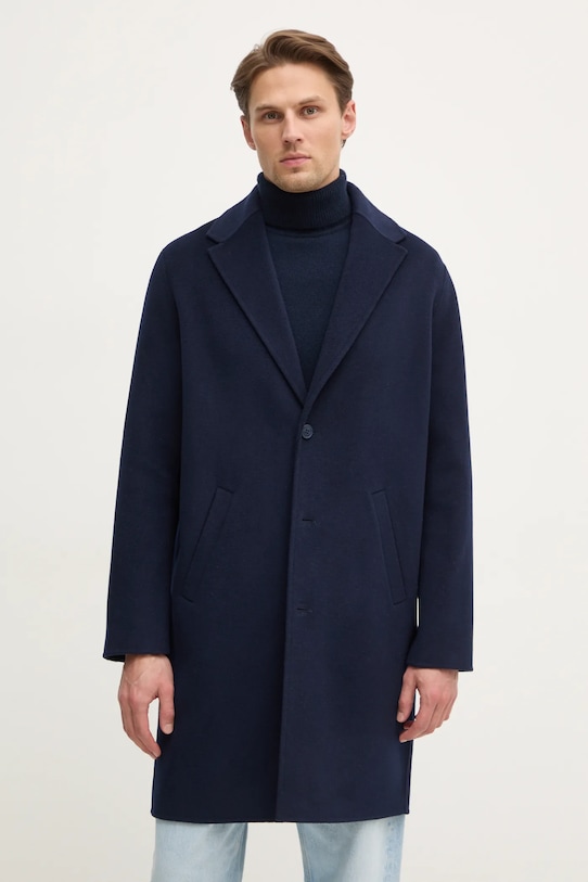 Μάλλινο παλτό FROM FUTURE μαλλί σκούρο μπλε MOU01372