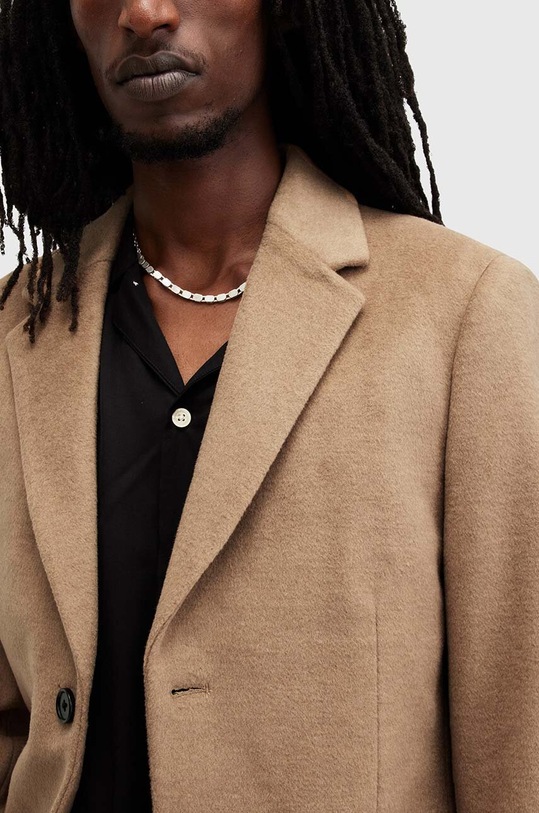 AllSaints płaszcz z domieszką wełny HAL COAT M005OZ beżowy AW24
