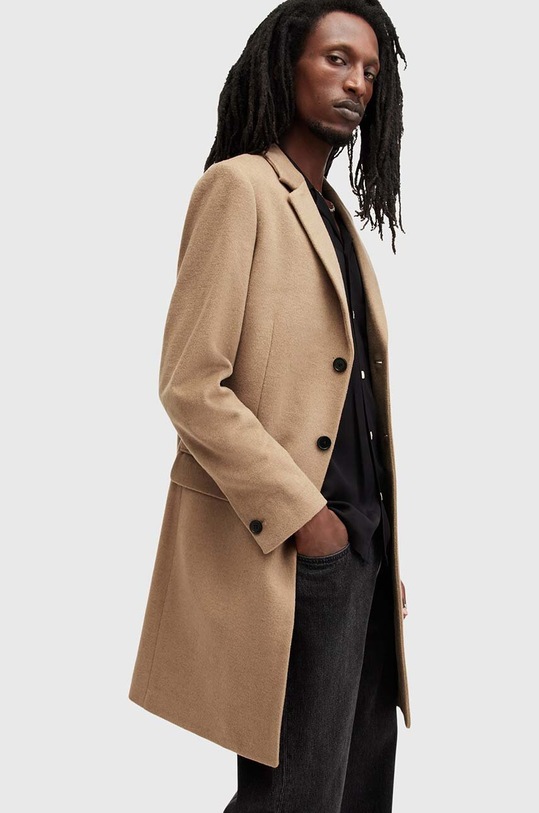 AllSaints płaszcz z domieszką wełny HAL COAT M005OZ beżowy