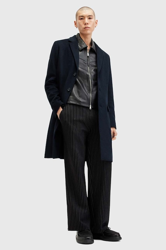 Kabát s prímesou vlny AllSaints HAL COAT M005OZ tmavomodrá