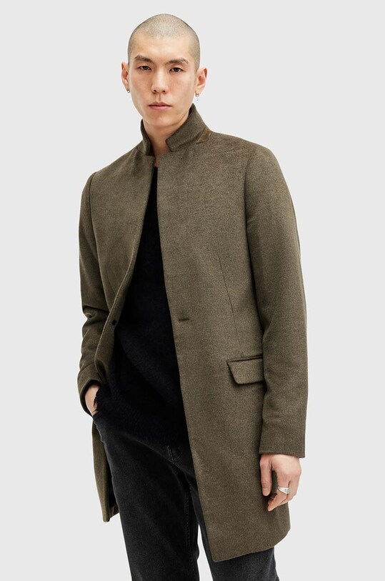 Пальто с примесью шерсти AllSaints HARGROVE COAT с подкладкой зелёный M038OB