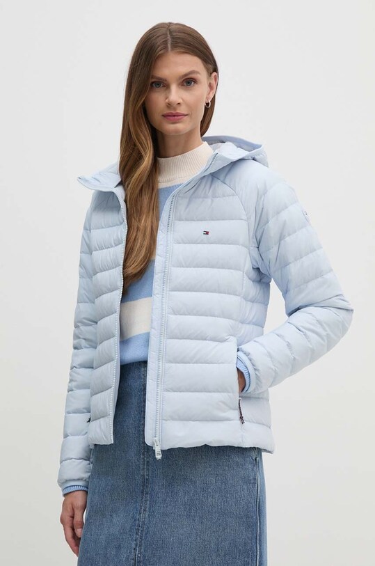 Пухова куртка Tommy Hilfiger з капюшоном блакитний WW0WW42350