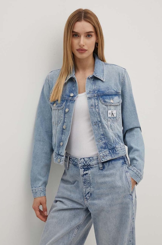Calvin Klein Jeans kurtka jeansowa bez kaptura niebieski J20J223669