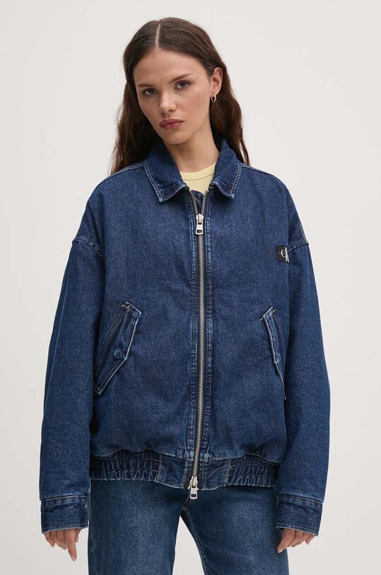 Džínová bunda Calvin Klein Jeans bez kapuce námořnická modř J20J224717