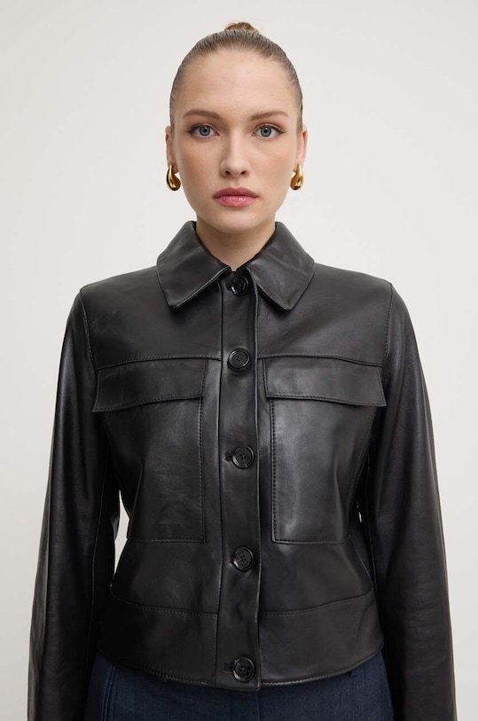 Kožna jakna BOSS bez tople podstave crna 50518239