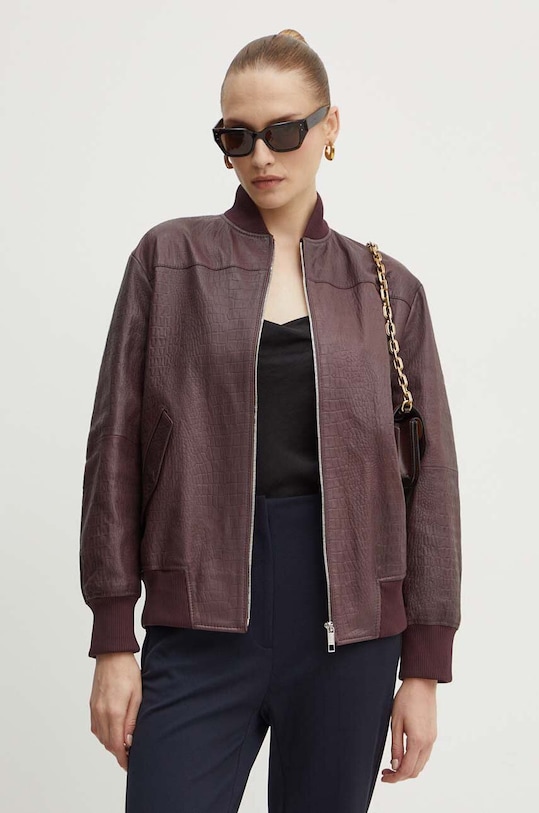 Kožna bomber jakna BOSS bez tople podstave bordo 50521929