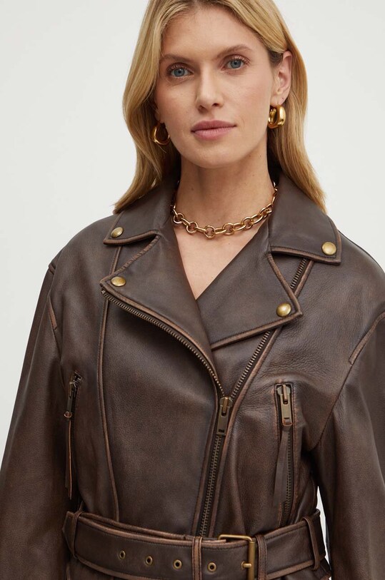 Weekend Max Mara ramoneska skórzana brązowy 2425446041600