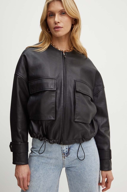 Weekend Max Mara geaca de piele cu captuseala negru 2425446051600