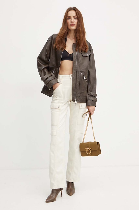 Pinko kurtka skórzana 104048.A23U brązowy AW24