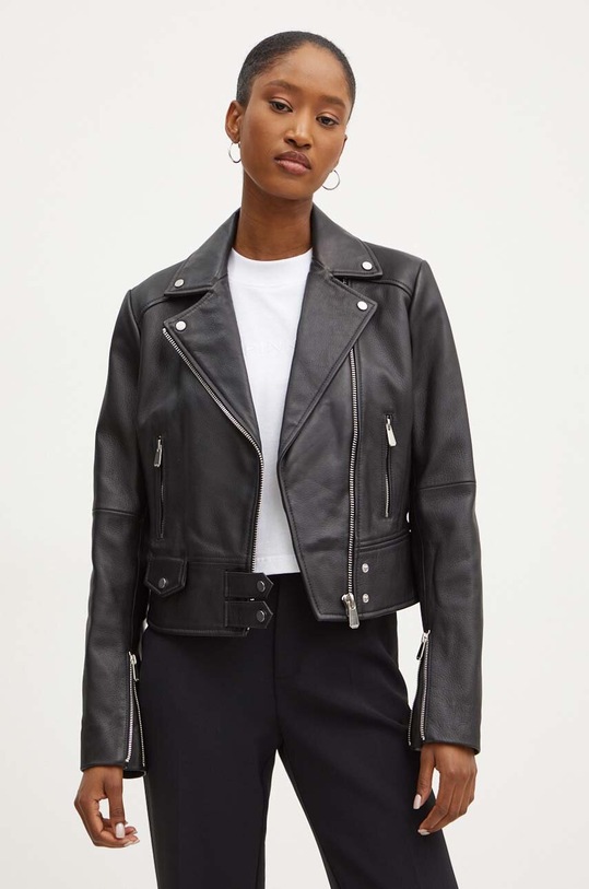 Δερμάτινo jacket Pinko λείο δέρμα μαύρο 103901.Y6WL