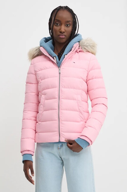 Péřová bunda Tommy Jeans s podšívkou růžová DW0DW18312
