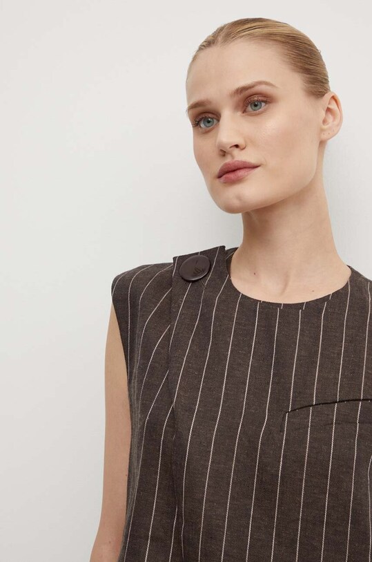 Day Birger et Mikkelsen kamizelka lniana Enid - Casual Linen Stripe brązowy DAY65243328