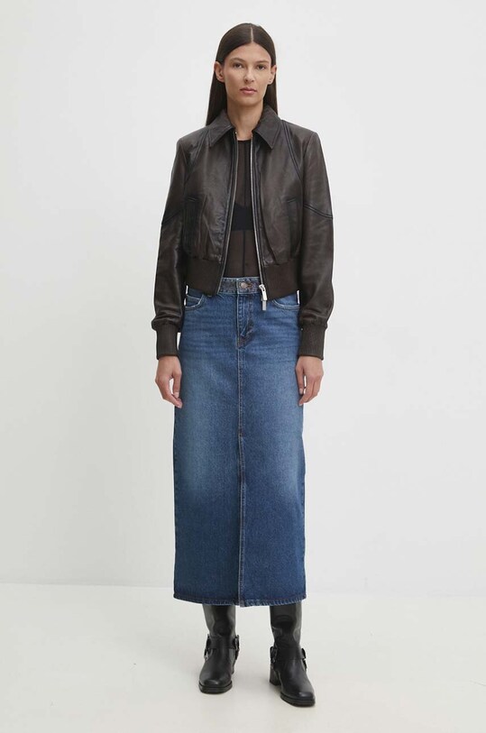 Kožená bunda Remain Short Bomber Jacket 501933493 hnedá AW24