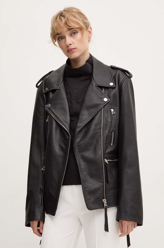 Remain geaca ramones de piele Biker Leather Jacket cu captuseala negru 502123100