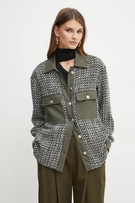 Košilová bunda s příměsí vlny Liu Jo nezateplené zelená WF4502.T1805