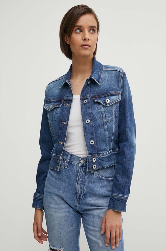Pepe Jeans kurtka jeansowa CROPPED JACKET bez kaptura granatowy PL402431HV3