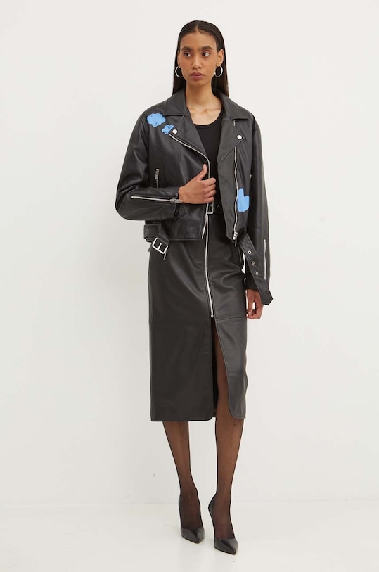 Moschino Jeans ramoneska skórzana 3710.8216 czarny AW24
