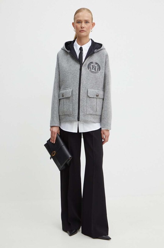 Elisabetta Franchi geaca de lana GB00146E2 gri AW24