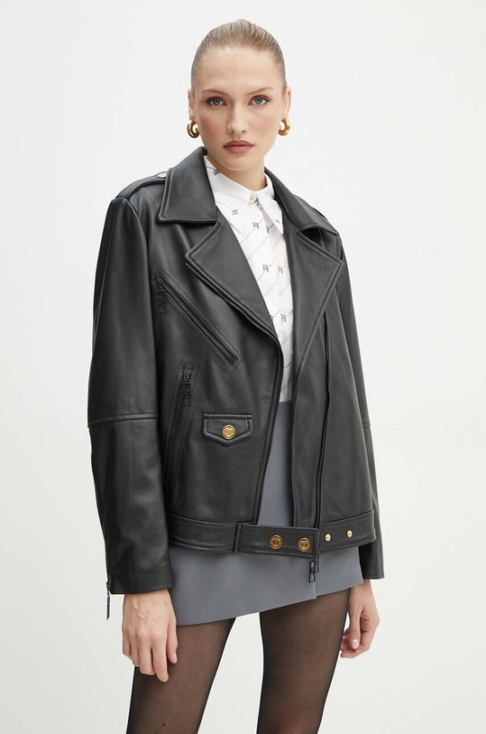 Δερμάτινo jacket Elisabetta Franchi λείο δέρμα μαύρο GD42Z46E2