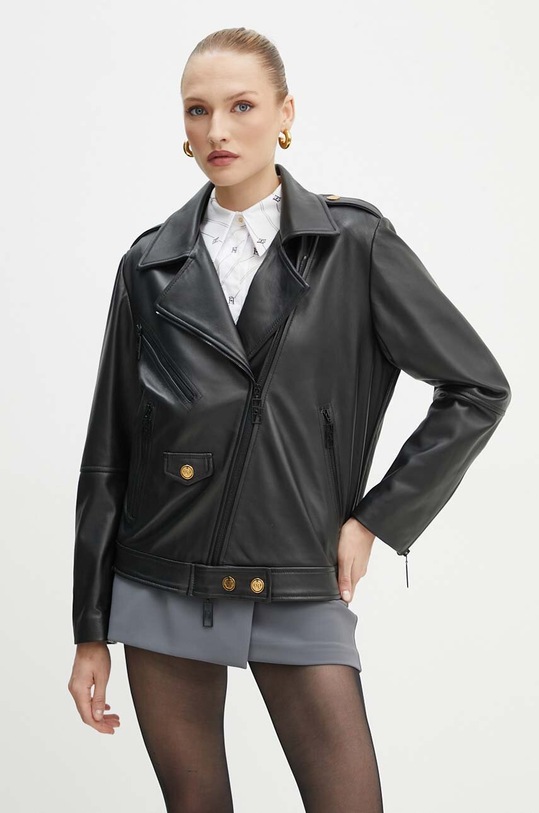 Kožená bunda Elisabetta Franchi čierna GD42Z46E2