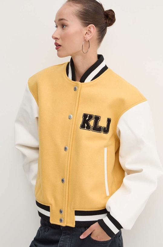 Karl Lagerfeld Jeans kurtka bomber wełniana przejściowe żółty 245J1503