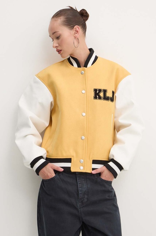 Karl Lagerfeld Jeans kurtka bomber wełniana żółty 245J1503