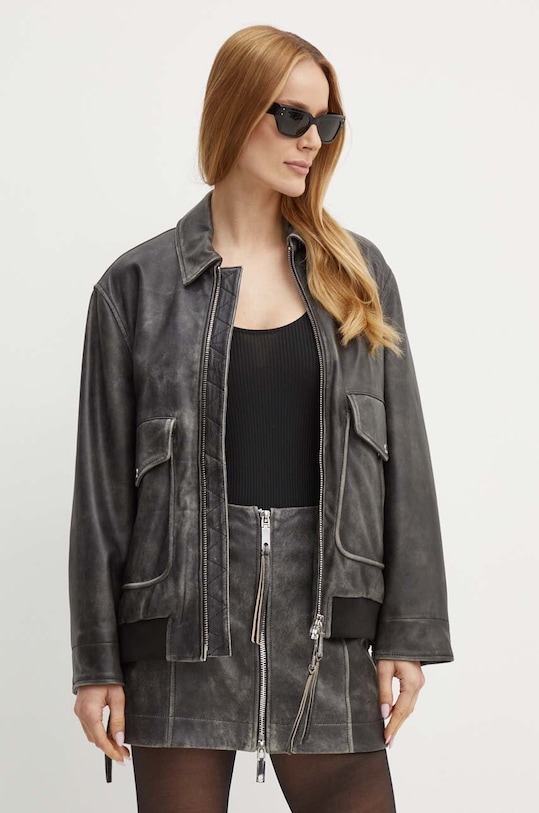 MAX&Co. geacă de piele cu captuseala negru 2426446021200