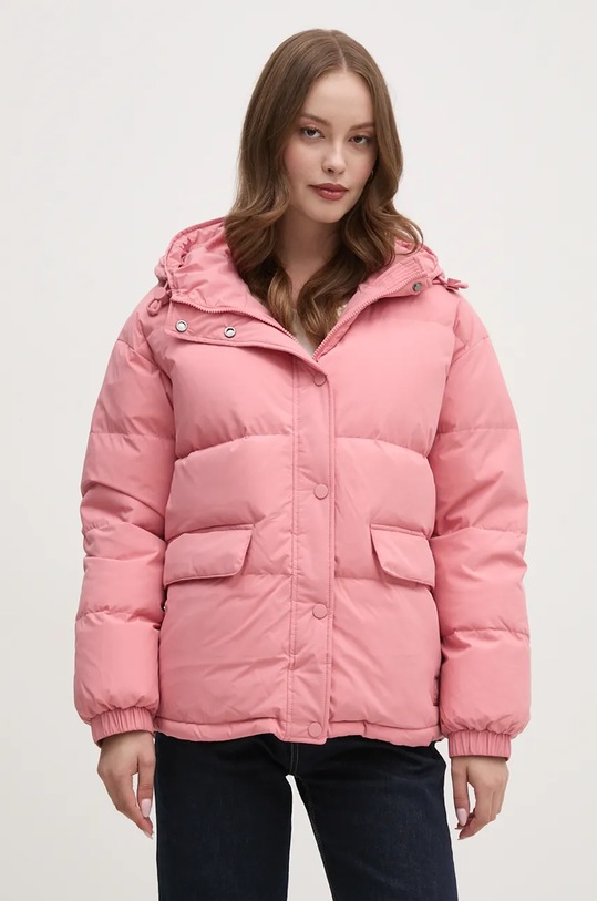 Péřová bunda United Colors of Benetton s kapucí oranžová 2JF8DN061