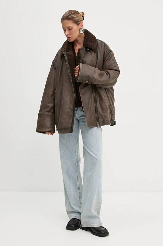 Шкіряна куртка Gestuz 10909196 коричневий AW24
