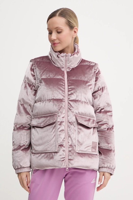 Velurová bunda EA7 Emporio Armani s kapucí růžová TNGBZ.6DTB06.1341