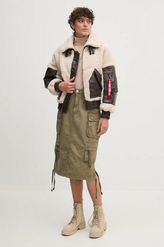 Alpha Industries geaca Teddy PU Bomber 148001 bej AW24