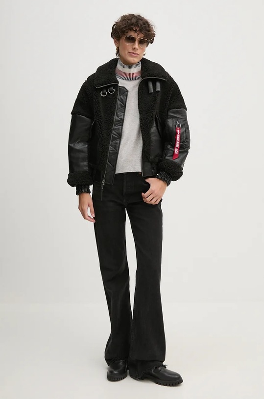 Alpha Industries geaca Teddy PU Bomber 148001 negru AW24