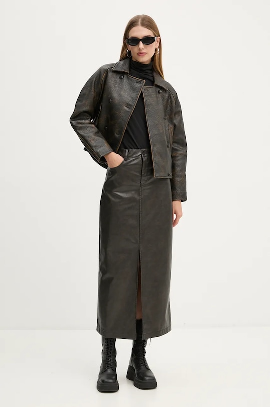 Kožna jakna The Kooples FCUI29010K smeđa AW24