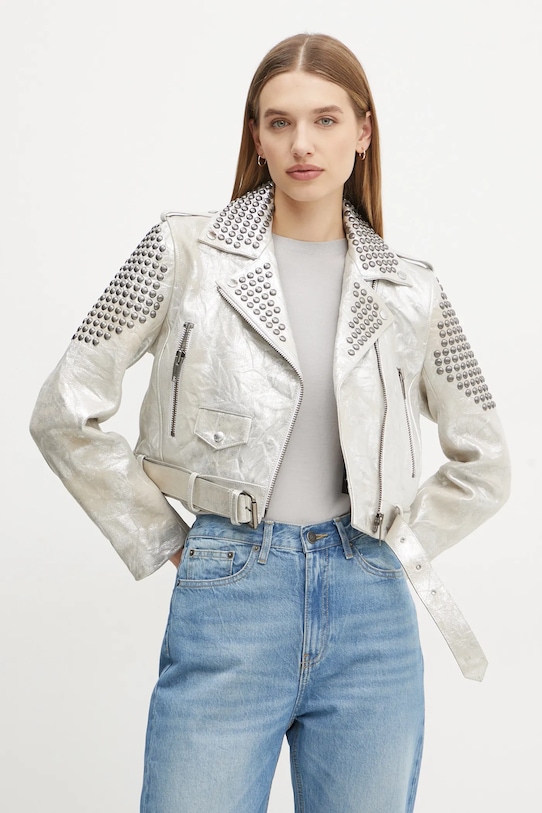 The Kooples geaca din piele intoarsa cu captuseala argintiu FCUI29011K