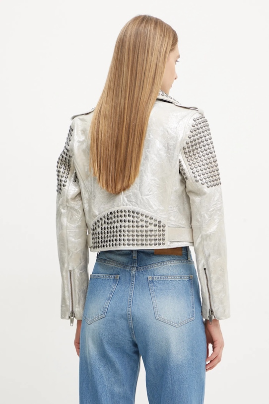 Îmbrăcăminte The Kooples geaca din piele intoarsa FCUI29011K argintiu