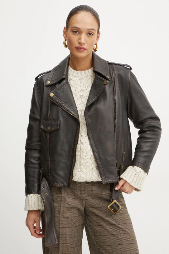Usnjena biker jakna Luisa Spagnoli SINGOLO S podlogo rjava 541219