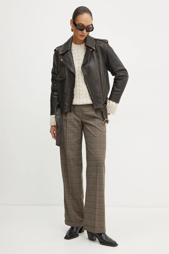 Luisa Spagnoli geaca ramones de piele SINGOLO 541219 maro AW24